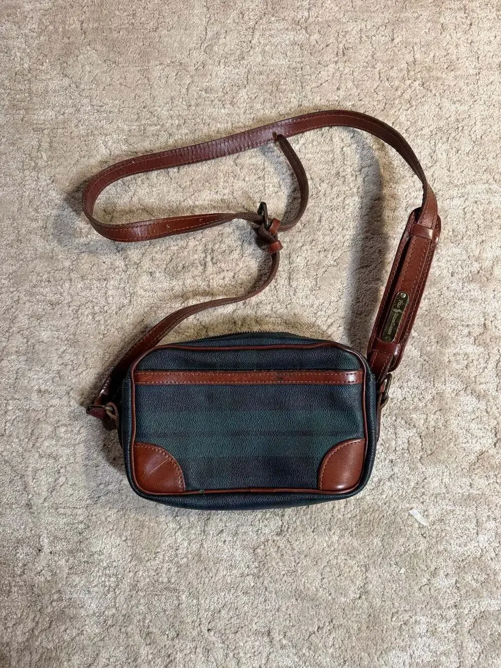 Vintage Polo Ralph Lauren Plaid Crossbody   Bag with Leather Trim